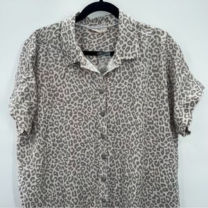 Soft Surroundings Leopard Button Down Shirt Tunic Mini Dress Shirt Sleeve XL